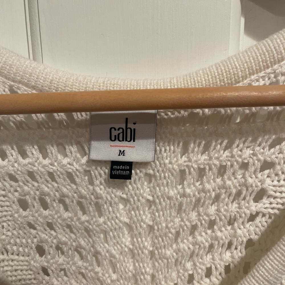 CAbi Fiesta Cream V-Neck Sweater “Poncho” with Fringe Sleeves - Picture 3 of 5
